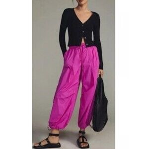 Anthropologie Daily Practice Pants Womens Large Pink Parachute Cargo Base Jump